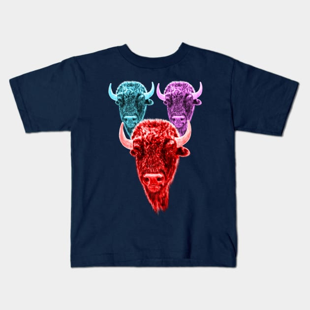 Buffalo Spirit Animal Colourful Herd Kids T-Shirt by brodyquixote